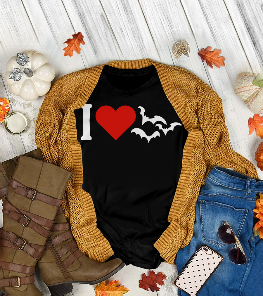 I Love Heart and Bat Silhouette for Dark T-Shirt