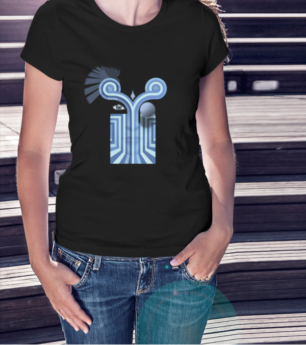 Chameleons Vox Optical Illusion Face With Eyes And Blue Abstract T-Shirt