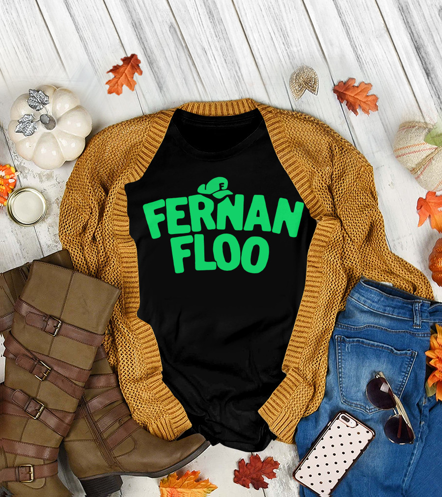 FERNAN FLOO Green Text with Iconic Hat T-Shirt