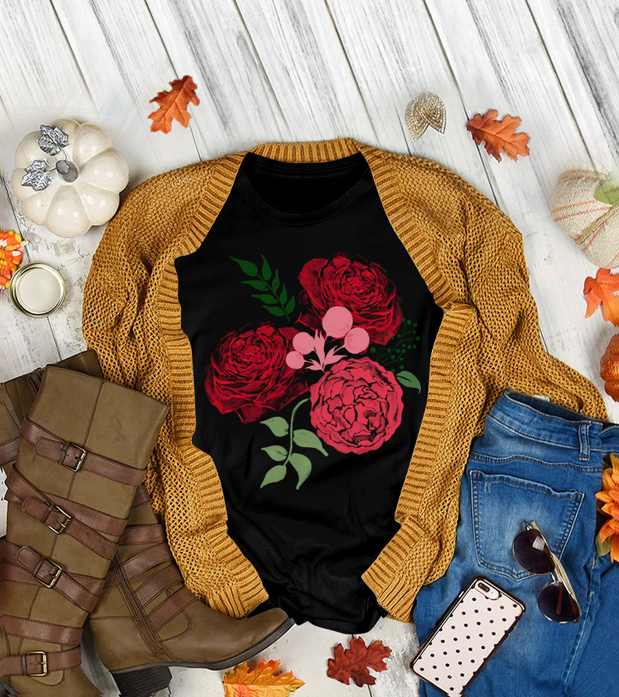 Watercolor Rose Vintage Floral Bouquet Roses Peony Botanical T-Shirt