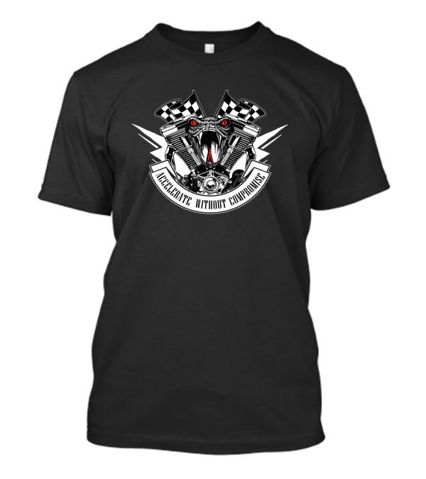 Accelerate Without Compromise Snake Engine Racing Flags T-Shirt