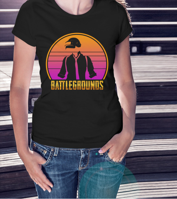 Battlegrounds Vaporwave Helmet Neon Sunset T-Shirt