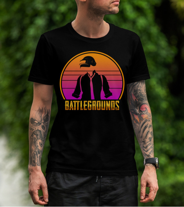 Battlegrounds Vaporwave Helmet Neon Sunset T-Shirt