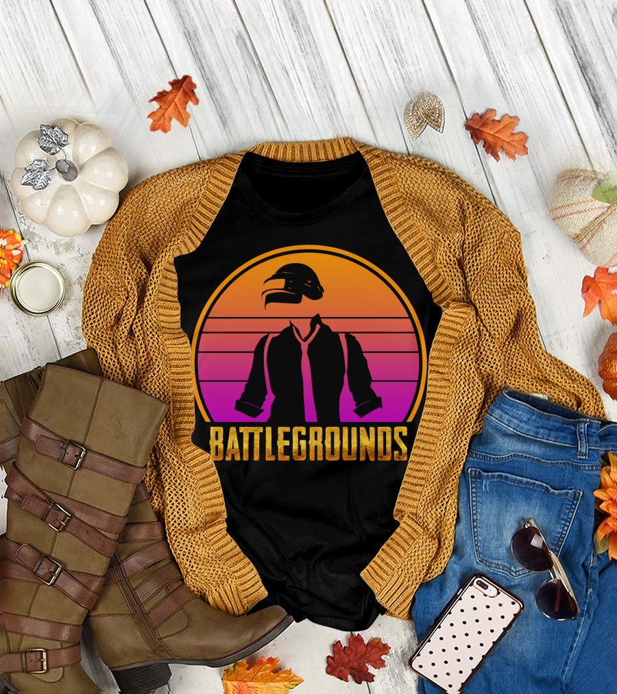 Battlegrounds Vaporwave Helmet Neon Sunset T-Shirt