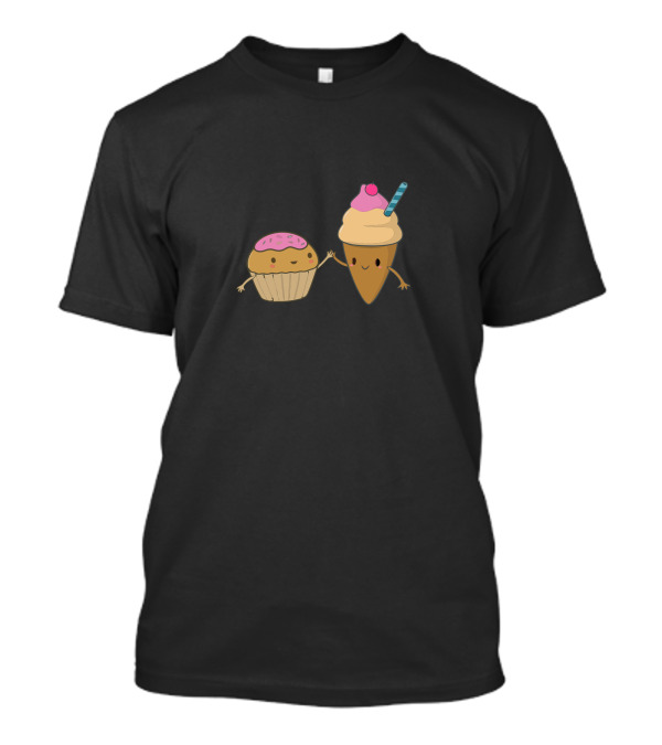 Cupcake And Ice Cream Cute Characters With Smiles And A Pink Cherry Topper T-Shirt