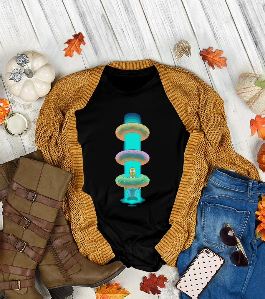 Donut Alien Spaceship Abduction Beam with Cat in Center by Steven Rhodes T-Shirt