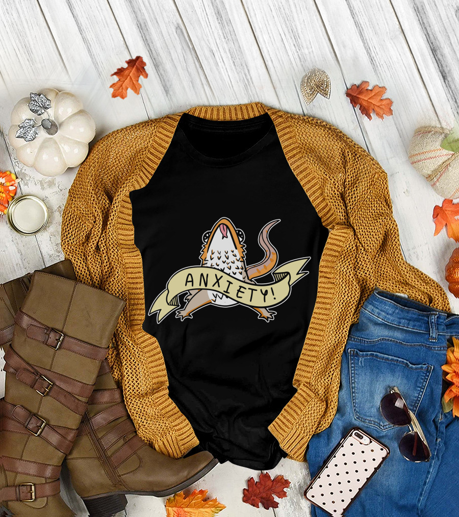 Anxiety Lizard with Banner and Tongue Out T-Shirt