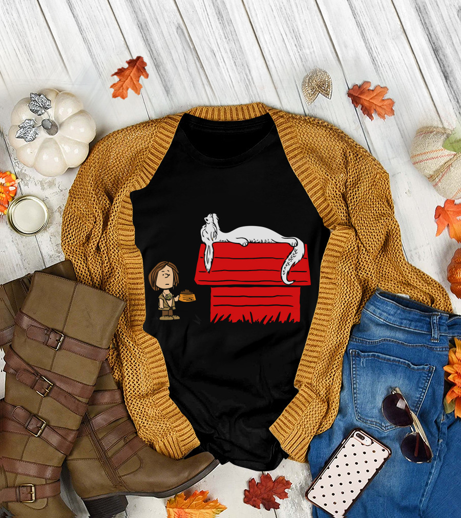 Feeding The Luck Dragon Atop Red Doghouse with Atreyu and Snoopy Mashup T-Shirt