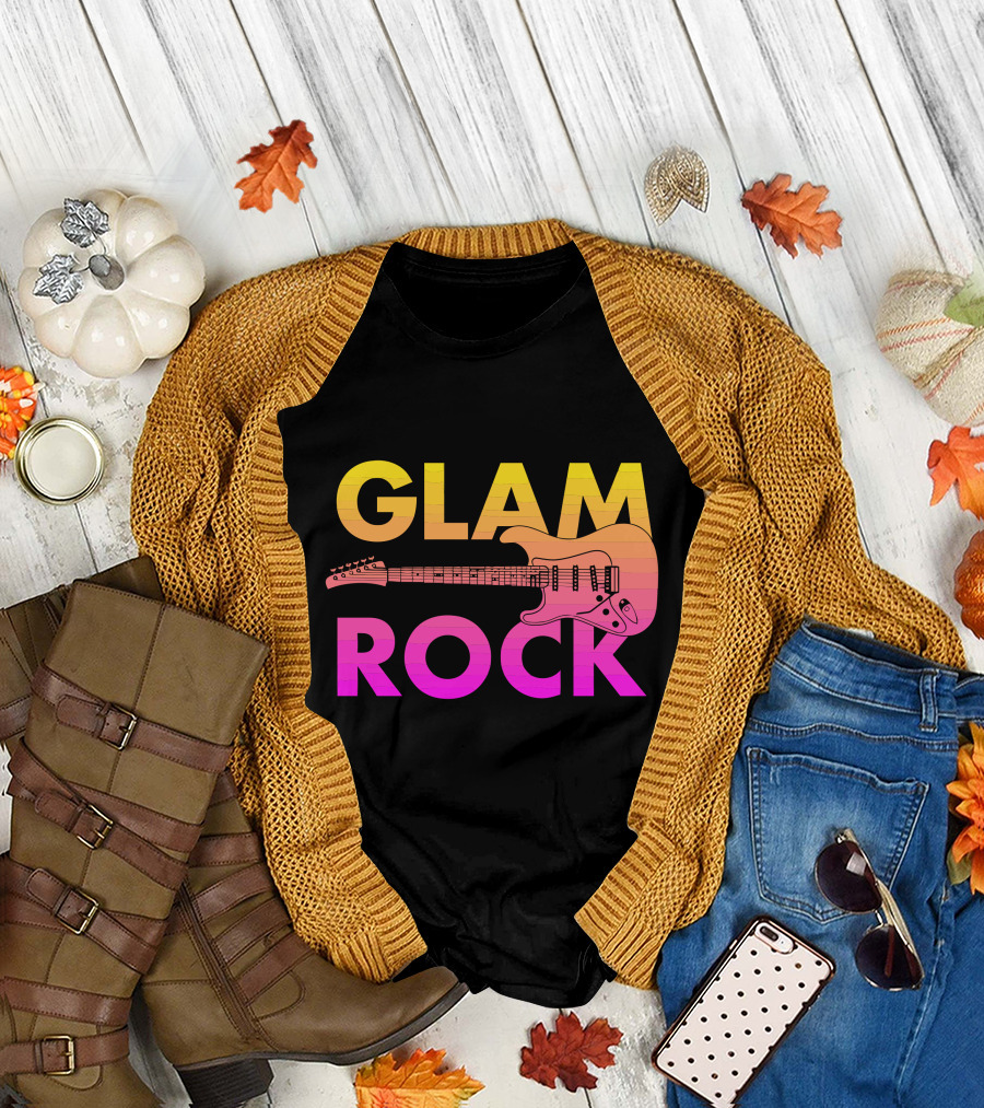 GLAM ROCK Gradient Text Guitar T-Shirt