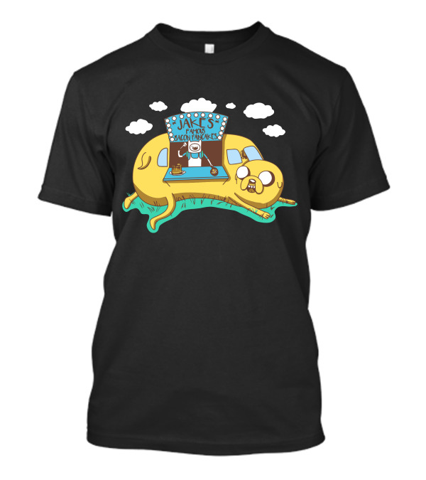 Jakes Famous Bacon Pancakes Cartoon Dog And Pancake Stand With Clouds And Classic Comic T-Shirt