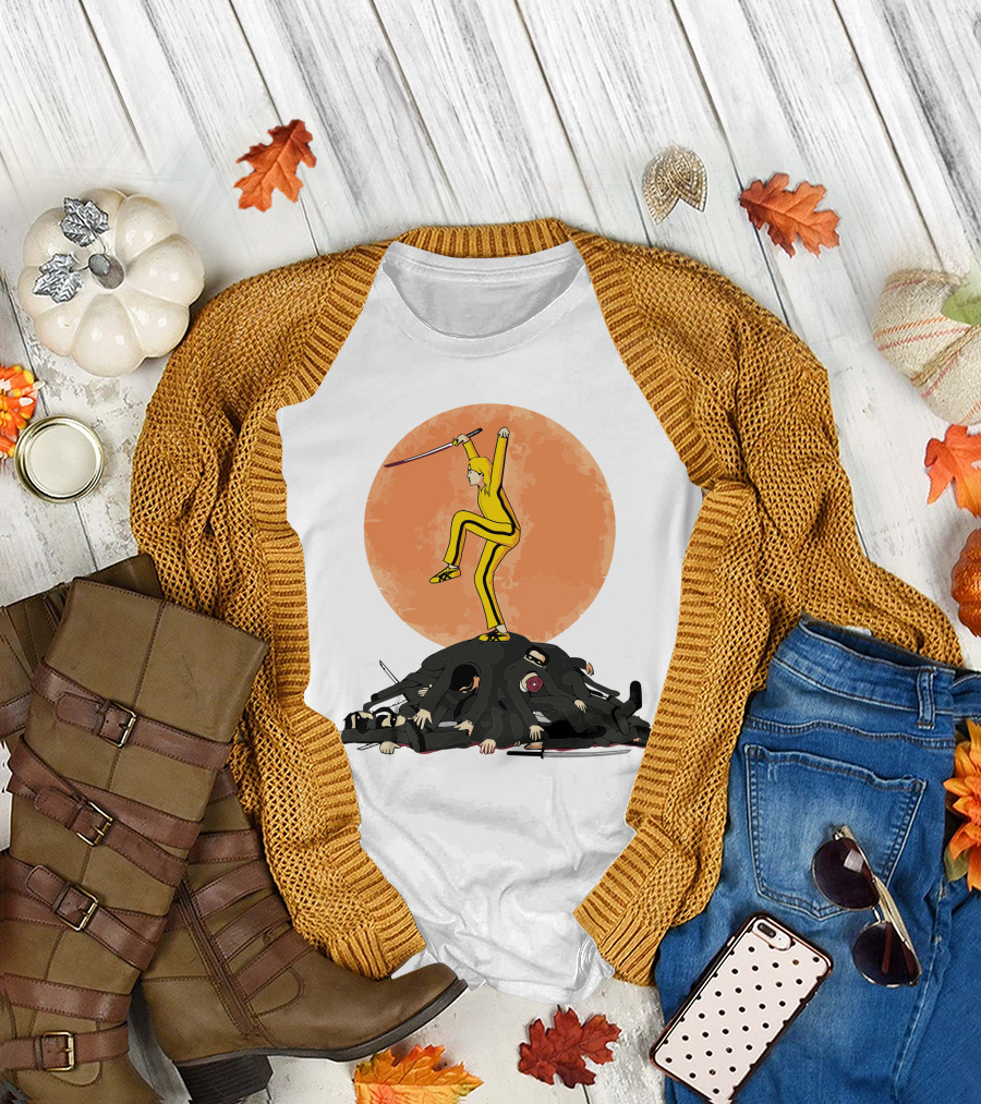 Karate Bill Yellow Jumpsuit Warrior on Ninja Pile Moon Background T-Shirt