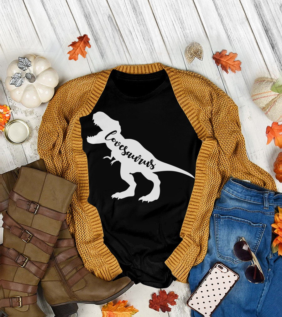 Lovesaurus Rex Dinosaur Silhouette Typography T-Shirt