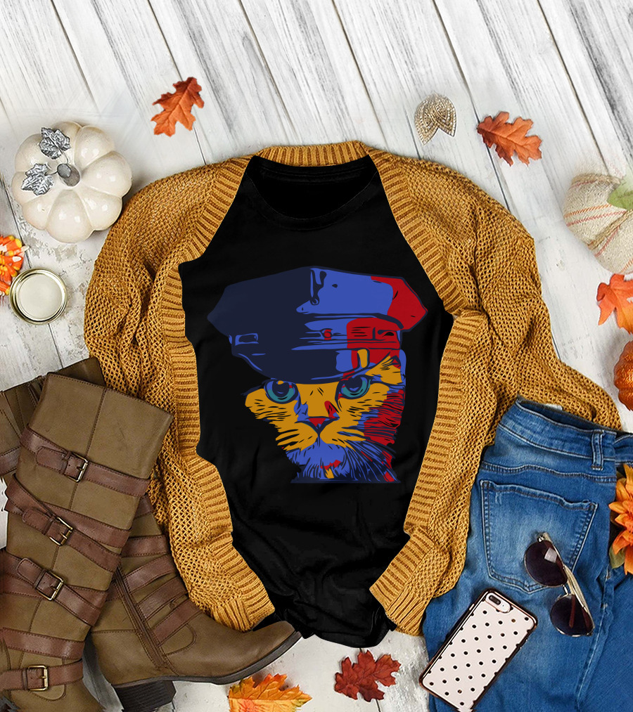 Police Cat Hat Naughty Cat Pop T-Shirt