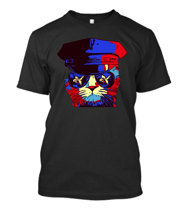 Police Cat Hat Cat In Sunglasses Psychedelic T-Shirt