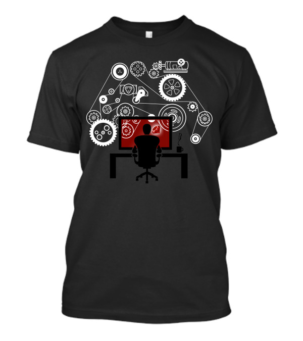 Awesome Engineer Surrounded By Gears And Computer Setup T-Shirt