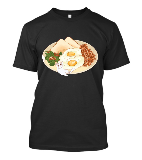 Plate Of Eggs Bacon Toast Cat Breakfast With The Blue T-Shirt