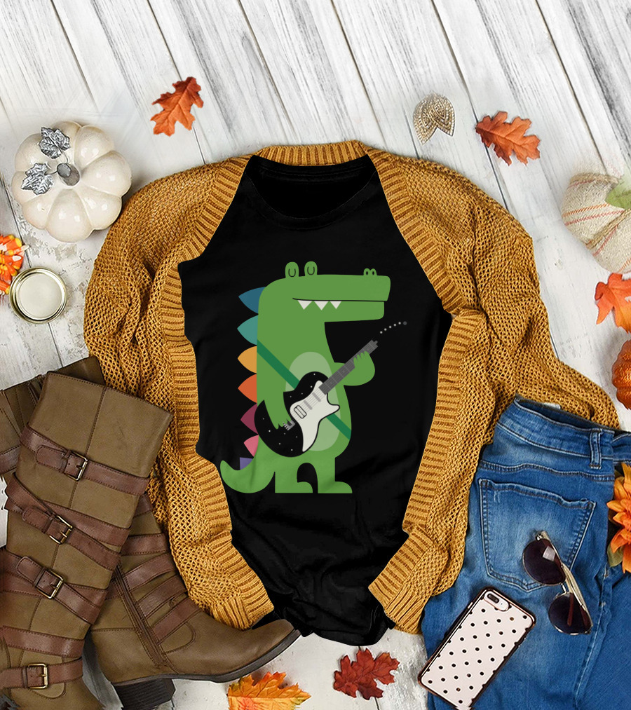 Croco Rocker Dinosaur Playing Guitar T-Shirt