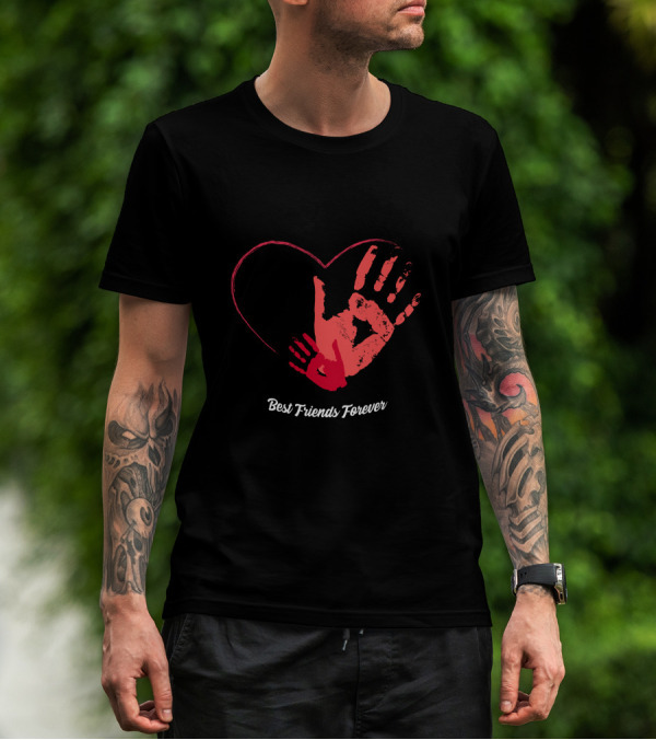 Mother And Daughter Best Friends Forever Heart Handprints T-Shirt