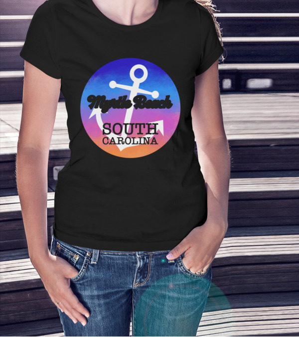 Myrtle Beach South Carolina Anchor Circle Ocean Sunset T-Shirt