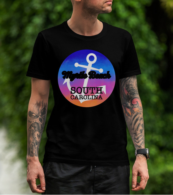 Myrtle Beach South Carolina Anchor Circle Ocean Sunset T-Shirt