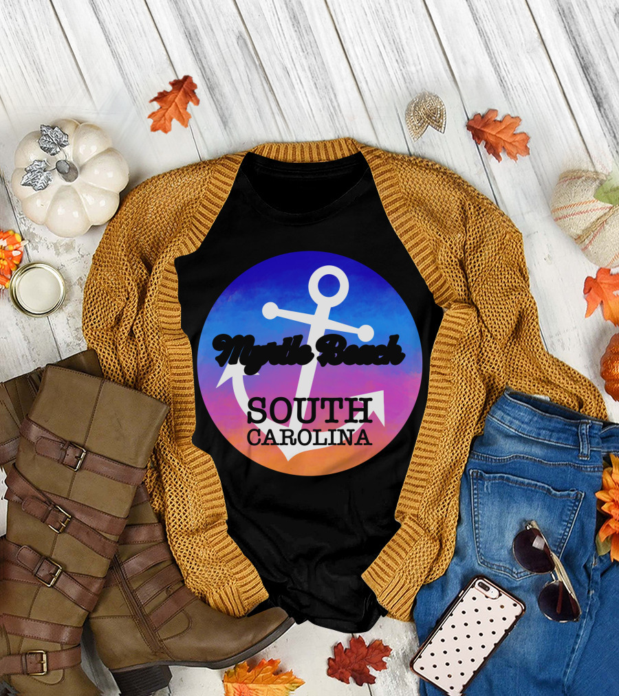 Myrtle Beach South Carolina Anchor Circle Ocean Sunset T-Shirt
