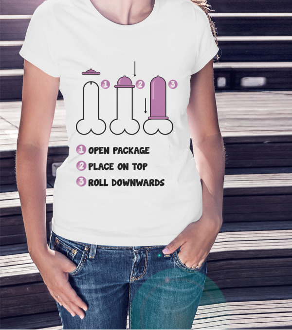 Open Package Place On Top Roll Downwards Three-Step Guide T-Shirt