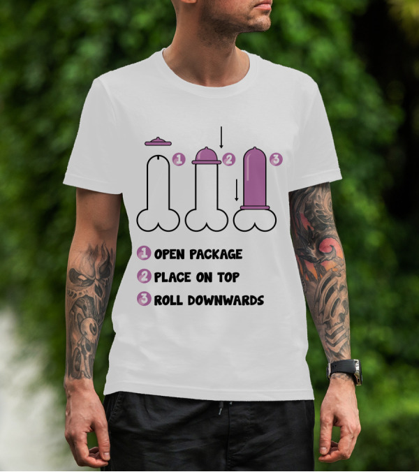 Open Package Place On Top Roll Downwards Three-Step Guide T-Shirt