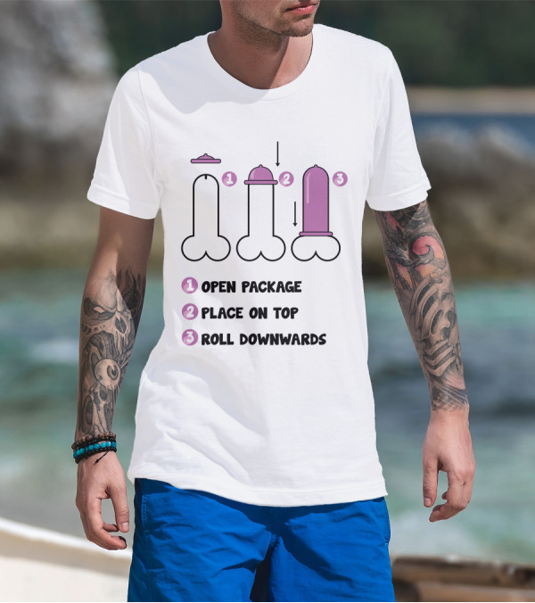 Open Package Place On Top Roll Downwards Three-Step Guide T-Shirt