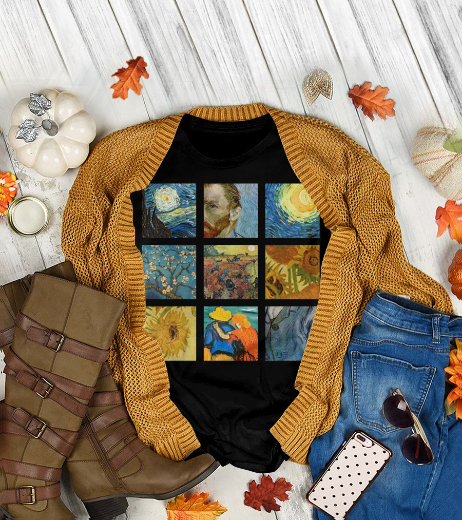 Van Gogh Starry Night Sunflowers Almond Blossoms Wheatfield Self Portrait Collection T-Shirt