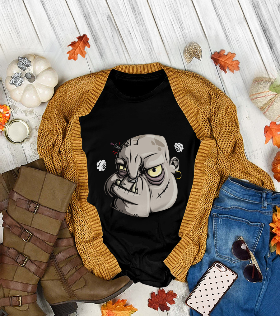 Angry Ogre Head with Skull and Crossbones T-Shirt