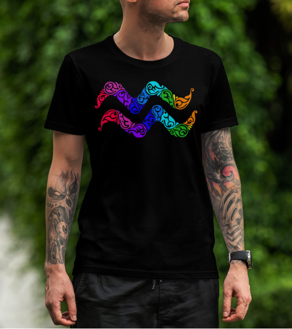 Aquarius Zodiac Symbol Vibrant Multi-Color T-Shirt