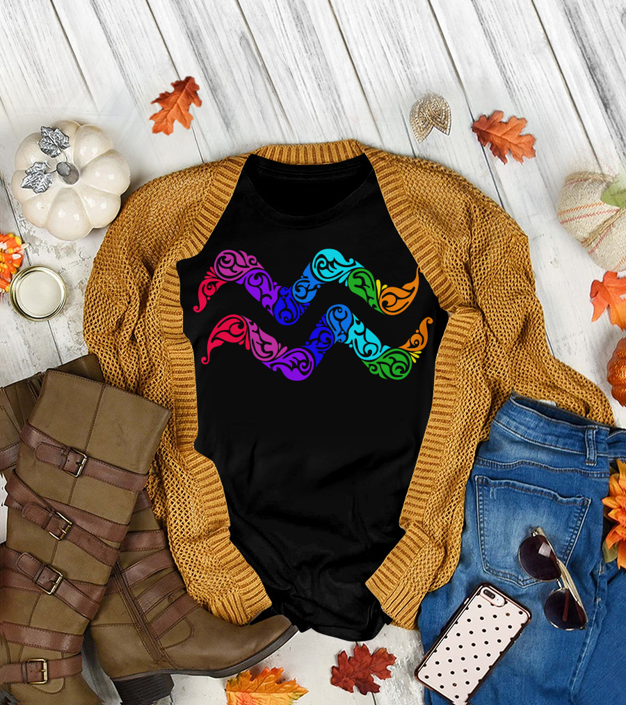 Aquarius Zodiac Symbol Vibrant Multi-Color T-Shirt