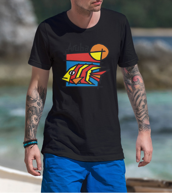 Aruba Tropical Fish With Sunset Background T-Shirt
