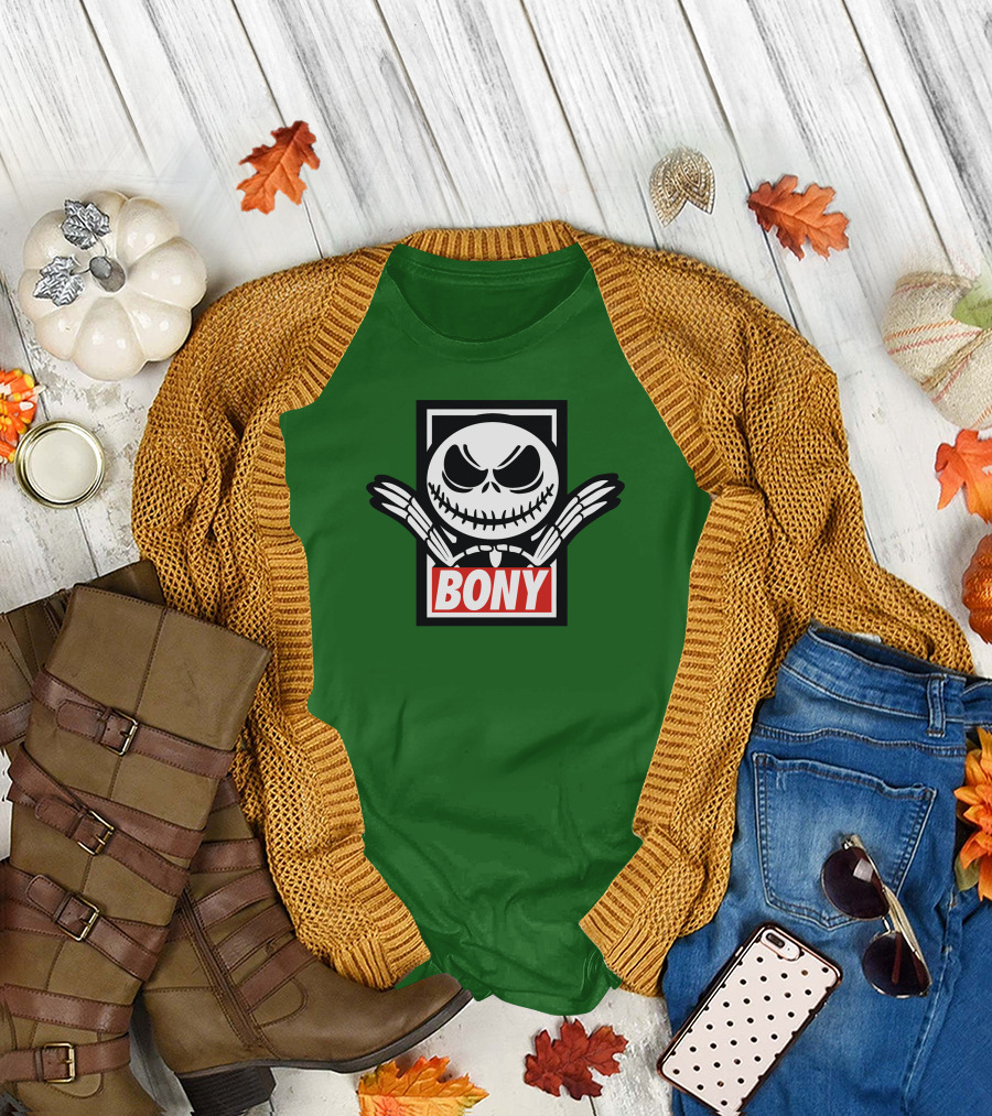 Bony Jack Skellington Style Icon with Crossed Bones T-Shirt
