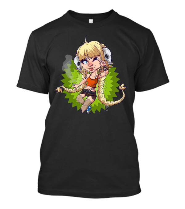 Br0flst Freebie New Cartoon Character With Long Braids And Skull Headphones T-Shirt