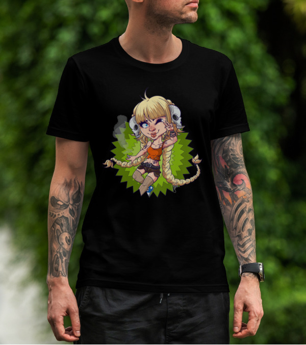 Br0flst Freebie New Cartoon Character With Long Braids And Skull Headphones T-Shirt