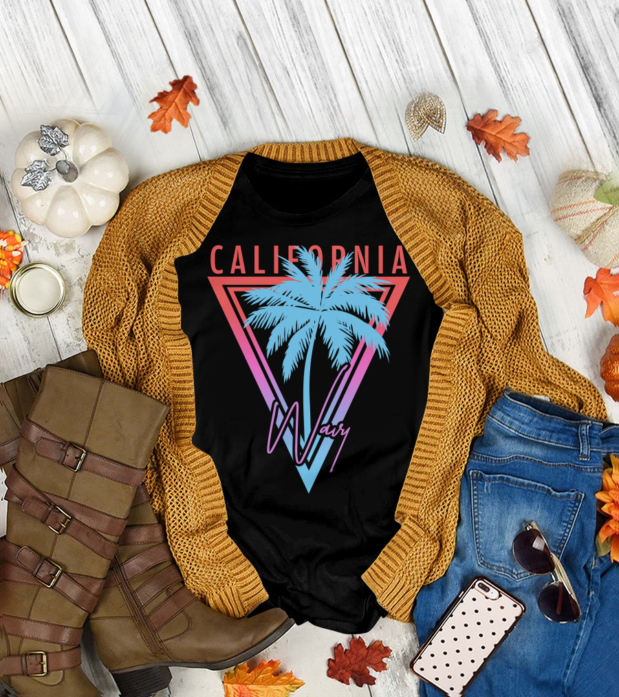 California Wavy Palm Tree Neon Triangle T-Shirt
