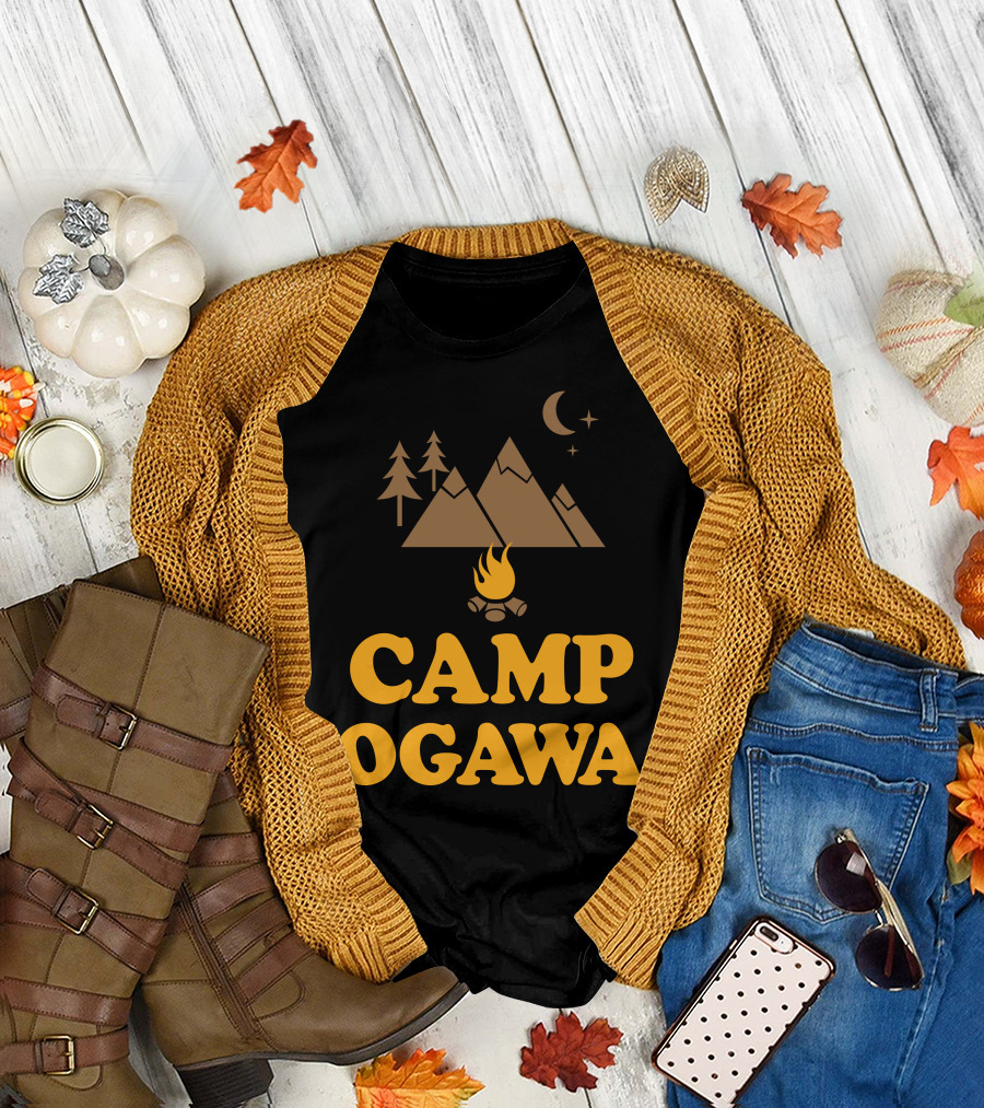Camp Ogawa Mountains Bonfire Moon and Stars T-Shirt