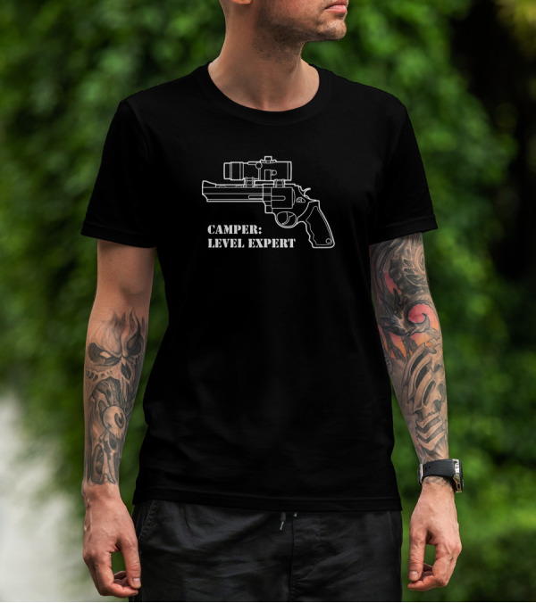Camper Level Expert Sniper Pistol Outline T-Shirt