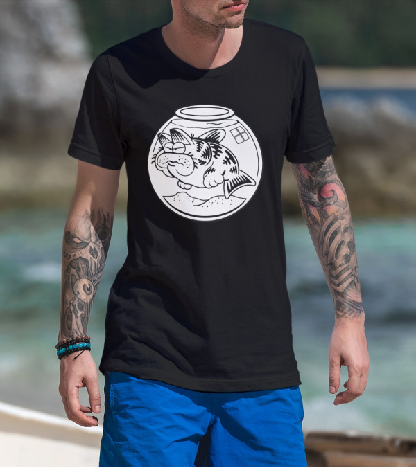 Cat Fish Bowl Grumpy Kitty Fish Face T-Shirt