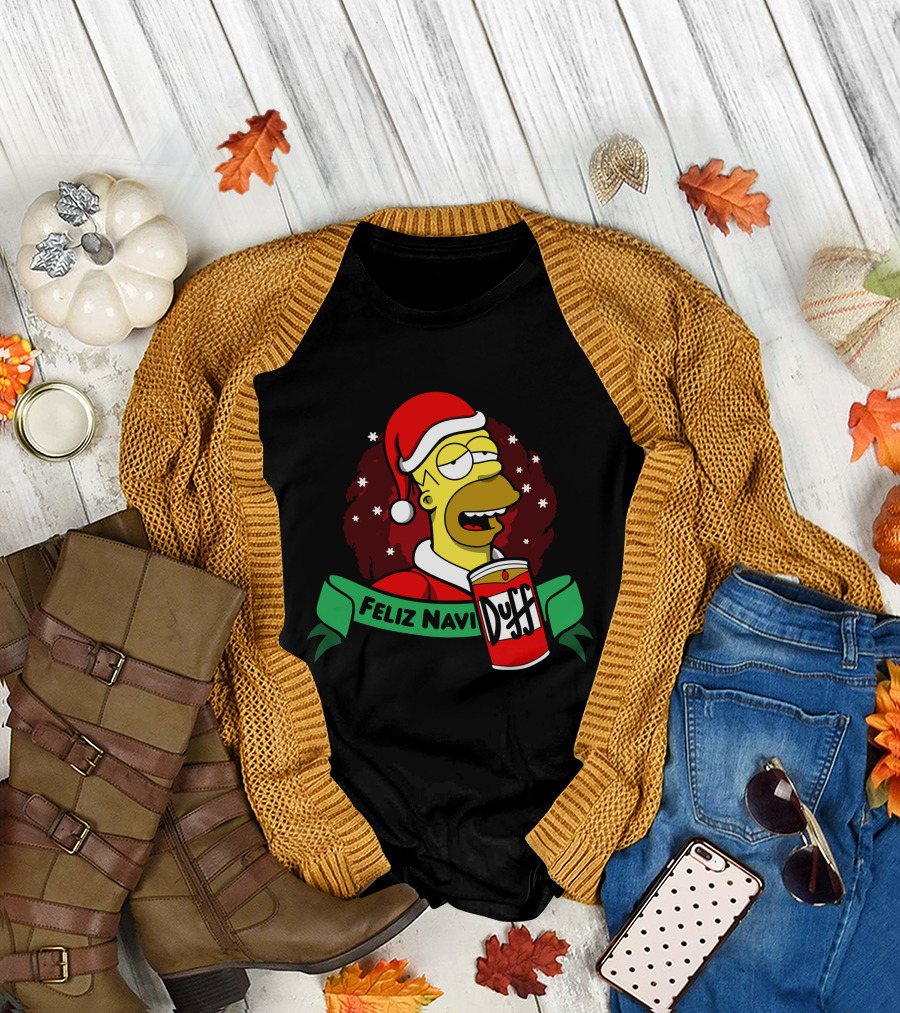 Feliz Naviduff Santa Homer with Duff Beer T-Shirt