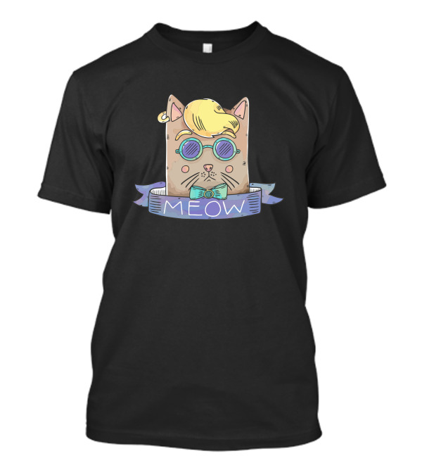 MEOW Cat With Sunglasses And Stylish Hair Trendy Hipster Cat T-Shirt