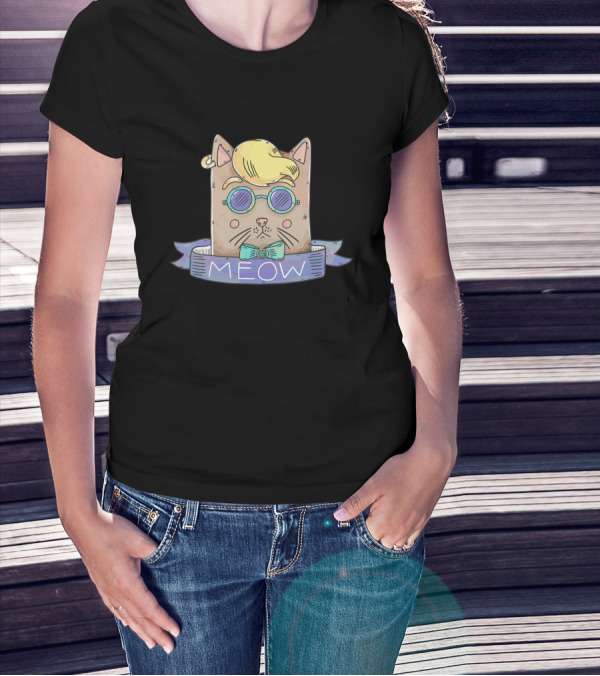 MEOW Cat With Sunglasses And Stylish Hair Trendy Hipster Cat T-Shirt