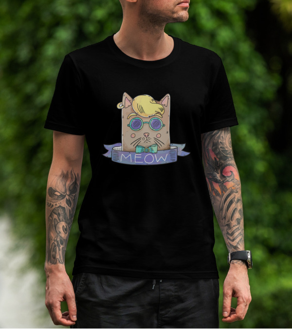 MEOW Cat With Sunglasses And Stylish Hair Trendy Hipster Cat T-Shirt