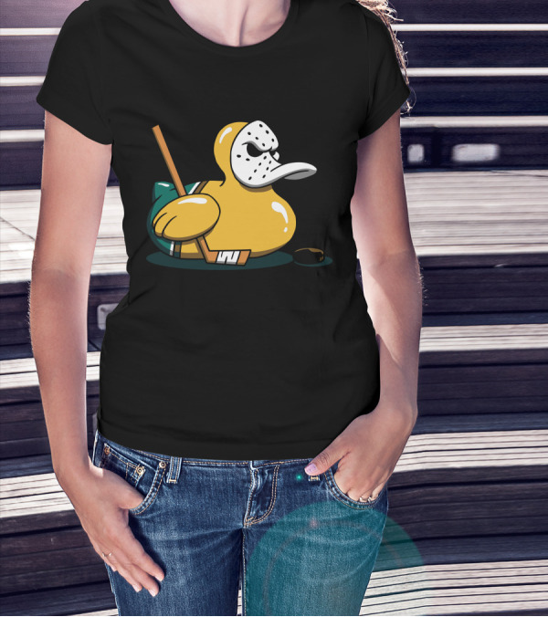 Mighty Rubber Ducky Hockey Mask Player With Stick And Puck T-Shirt