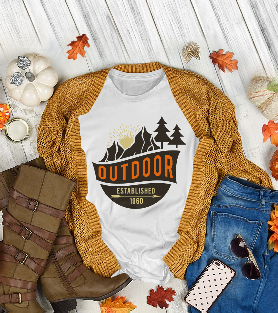 Outdoor Established 1960 Camp Sunburst Mountain Trees T-Shirt