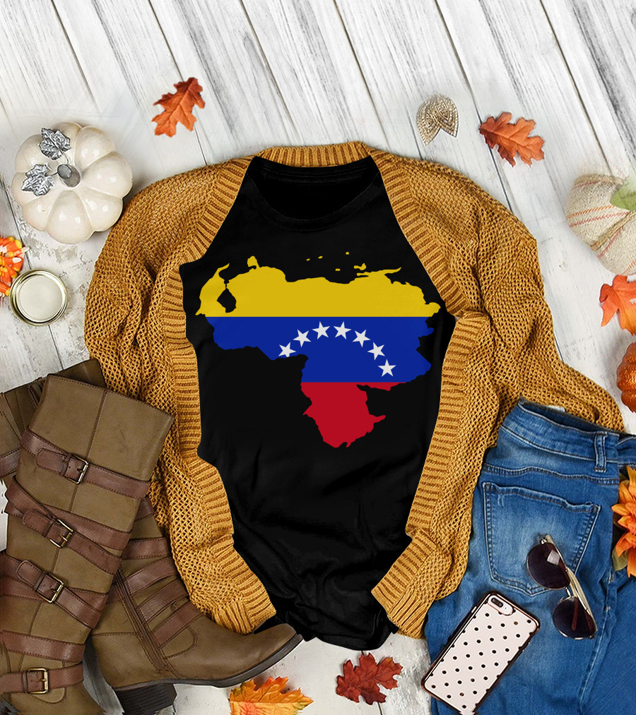 Venezuela Map with Flag Colors and Stars T-Shirt