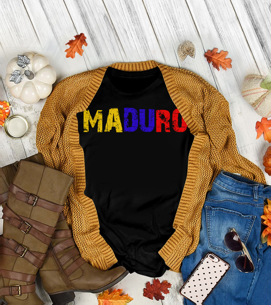Maduro Yellow Blue Red Text with Rough Texture T-Shirt