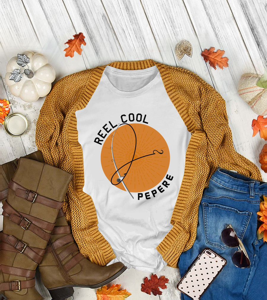 Reel Cool Pepere Fishing Rod and Orange Sunburst T-Shirt