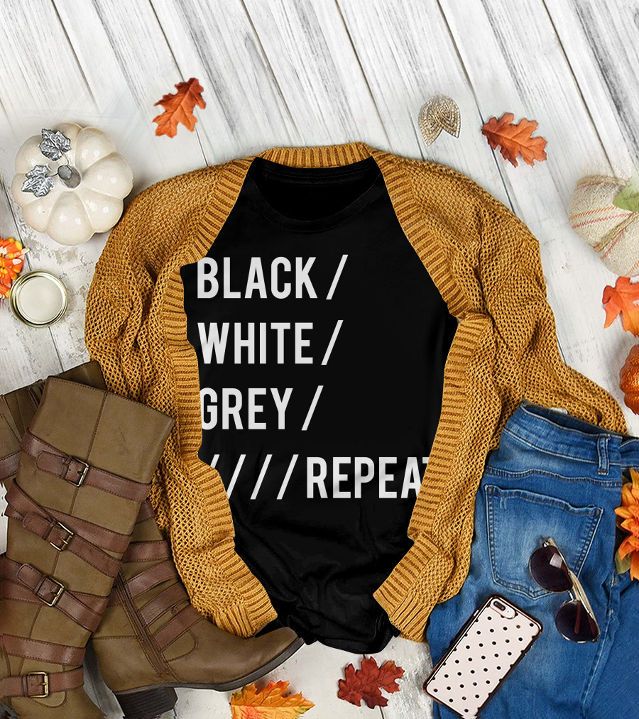BLACK WHITE GREY REPEAT SLASH T-Shirt